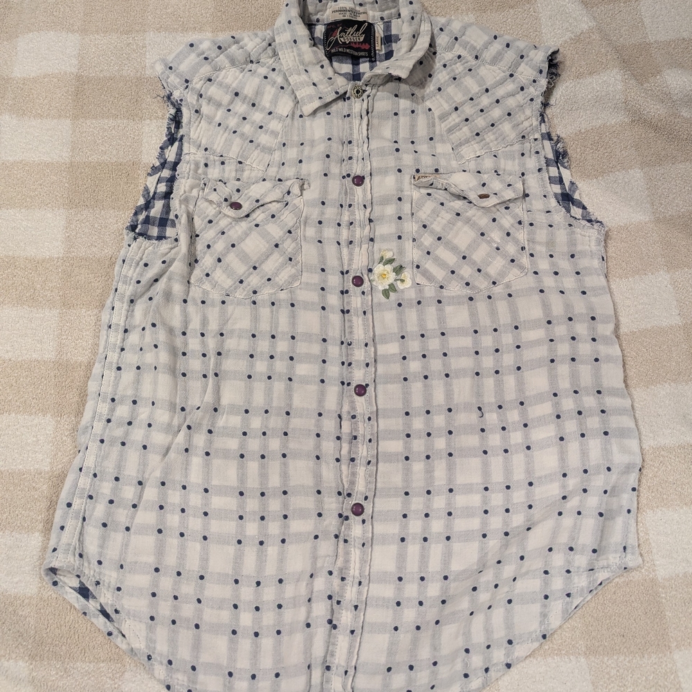 Sleeveless Button-Up Vest Polka Dot Plaid Boho Top Y2k Lagan Look.